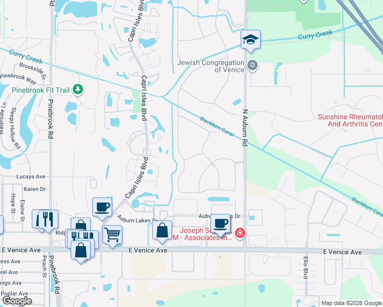 map of restaurants, bars, coffee shops, grocery stores, and more near 374 Marsh Landing Way in Venice