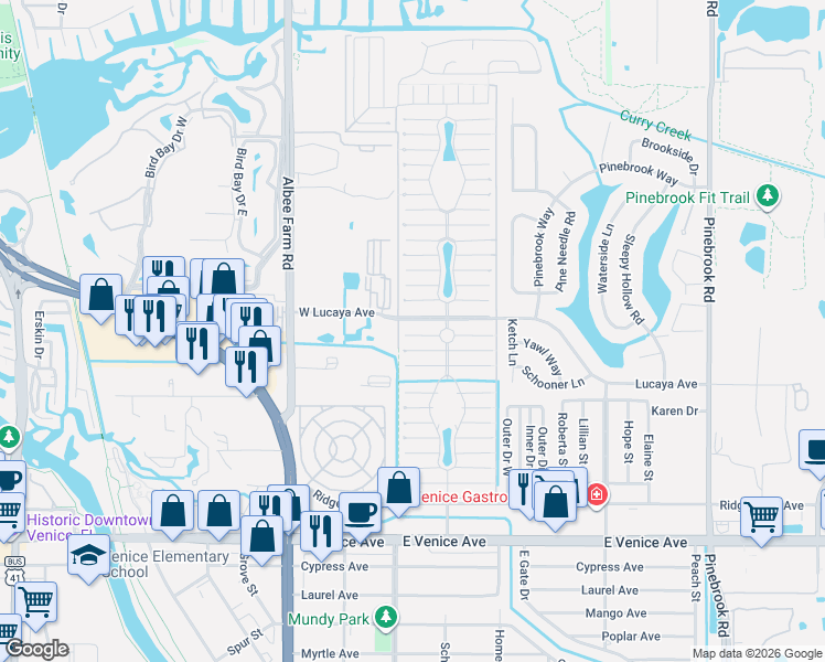 map of restaurants, bars, coffee shops, grocery stores, and more near 903 Jacinto West in Venice