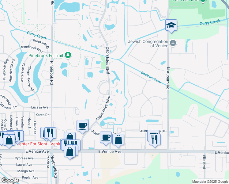 map of restaurants, bars, coffee shops, grocery stores, and more near 790 Capri Isles Boulevard in Venice