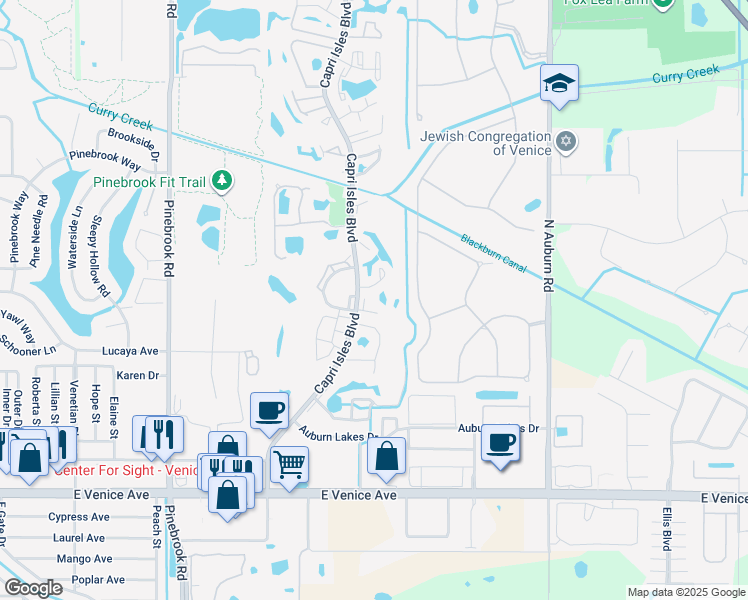 map of restaurants, bars, coffee shops, grocery stores, and more near 790 Capri Isles Boulevard in Venice