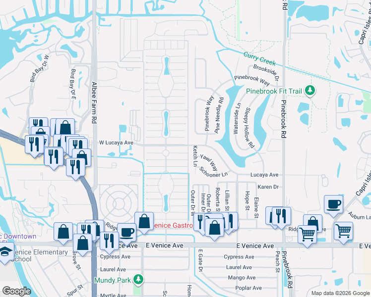 map of restaurants, bars, coffee shops, grocery stores, and more near 979 Jacinto West in Venice