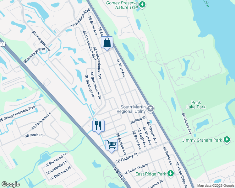 map of restaurants, bars, coffee shops, grocery stores, and more near 7948 Southeast Swan Avenue in Hobe Sound
