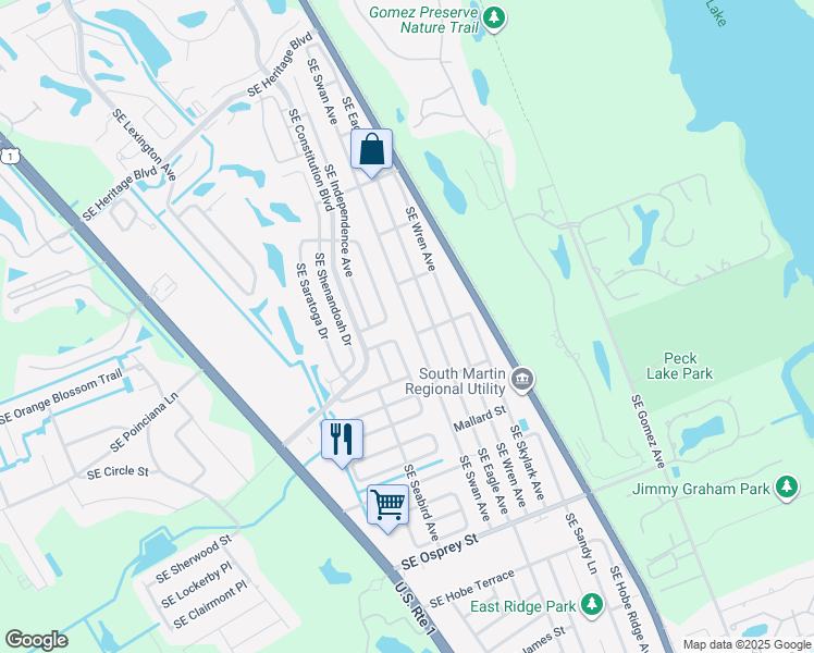 map of restaurants, bars, coffee shops, grocery stores, and more near 7948 Southeast Swan Avenue in Hobe Sound