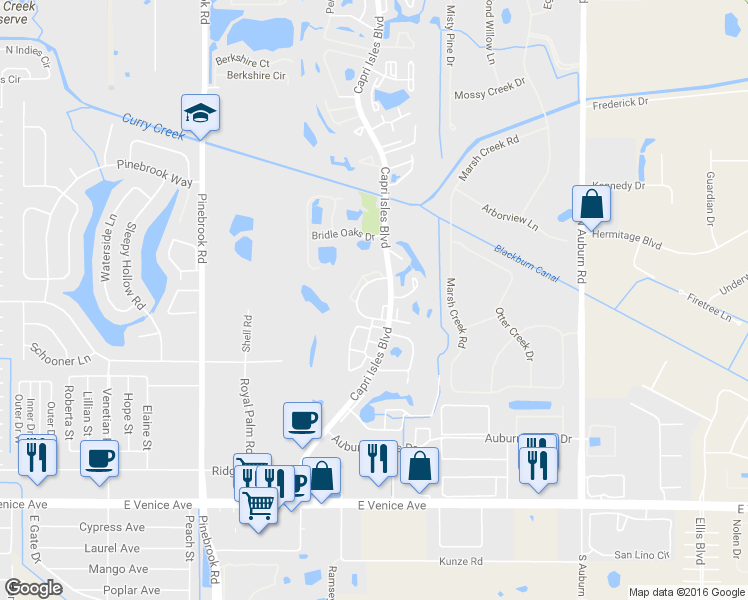 map of restaurants, bars, coffee shops, grocery stores, and more near 769 Village Circle in Venice