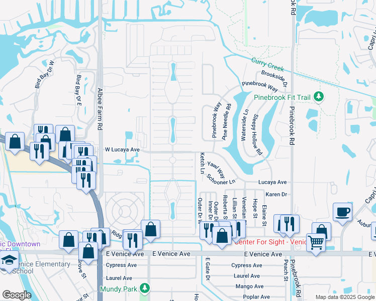 map of restaurants, bars, coffee shops, grocery stores, and more near 970 East Montego Avenue in Venice