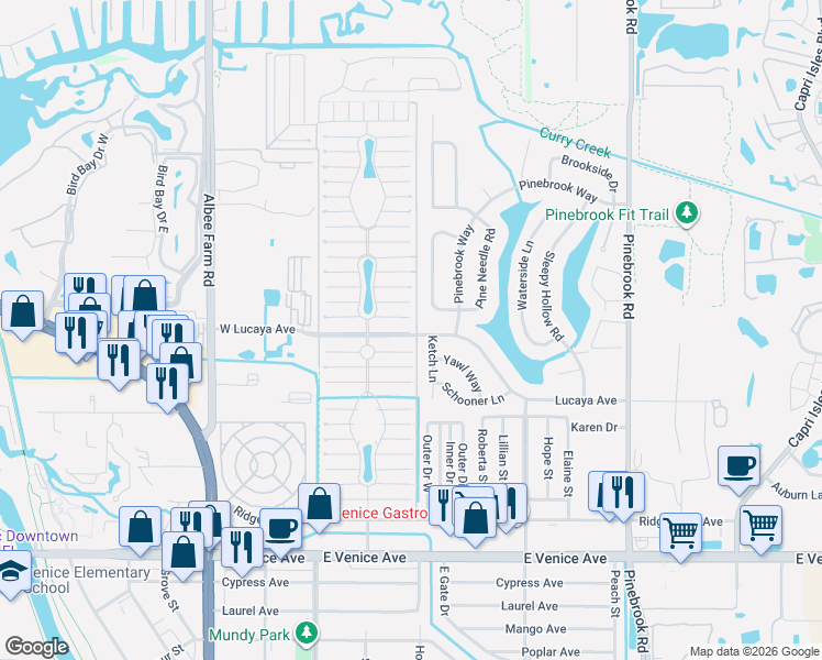 map of restaurants, bars, coffee shops, grocery stores, and more near 970 East Montego Avenue in Venice
