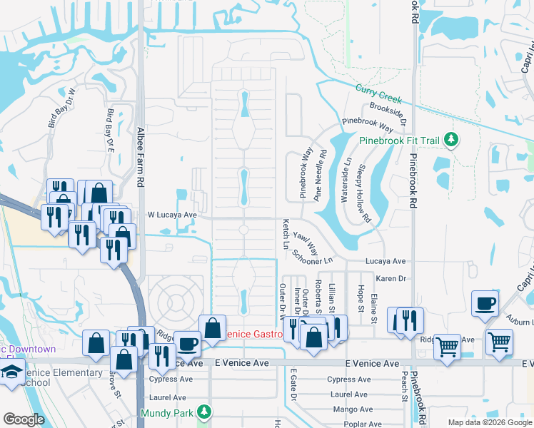 map of restaurants, bars, coffee shops, grocery stores, and more near 970 East Montego Avenue in Venice