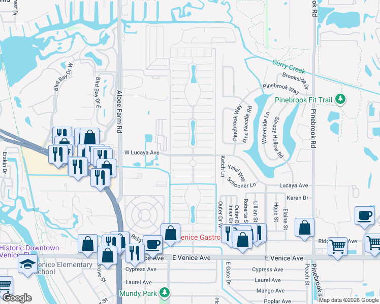 map of restaurants, bars, coffee shops, grocery stores, and more near 934 West Montego Avenue in Venice