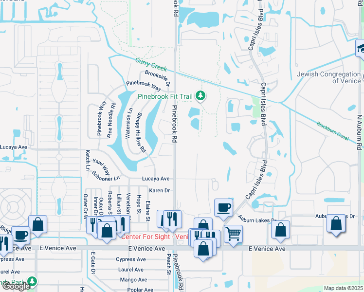 map of restaurants, bars, coffee shops, grocery stores, and more near 1251 Pinebrook Road in Venice