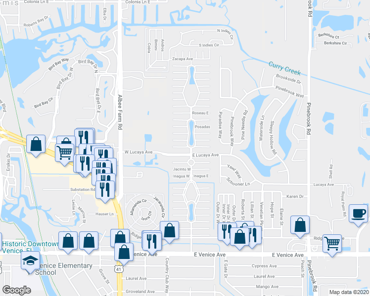 map of restaurants, bars, coffee shops, grocery stores, and more near 934 West Montego Avenue in Venice