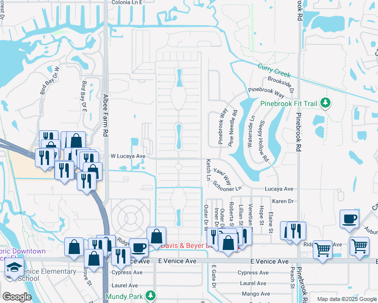 map of restaurants, bars, coffee shops, grocery stores, and more near 970 East Montego Avenue in Venice
