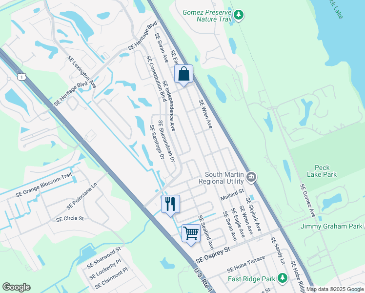map of restaurants, bars, coffee shops, grocery stores, and more near 7925 Southeast Independence Avenue in Hobe Sound