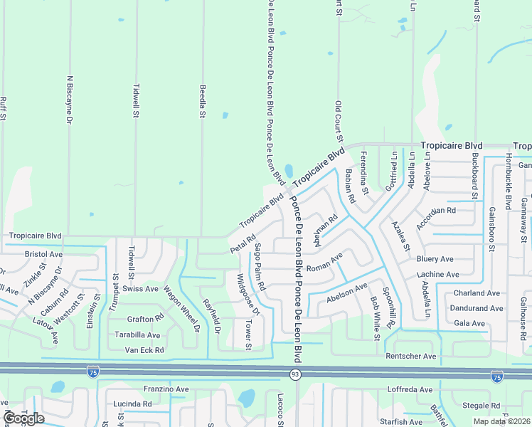 map of restaurants, bars, coffee shops, grocery stores, and more near 7135 Tropicaire Boulevard in North Port