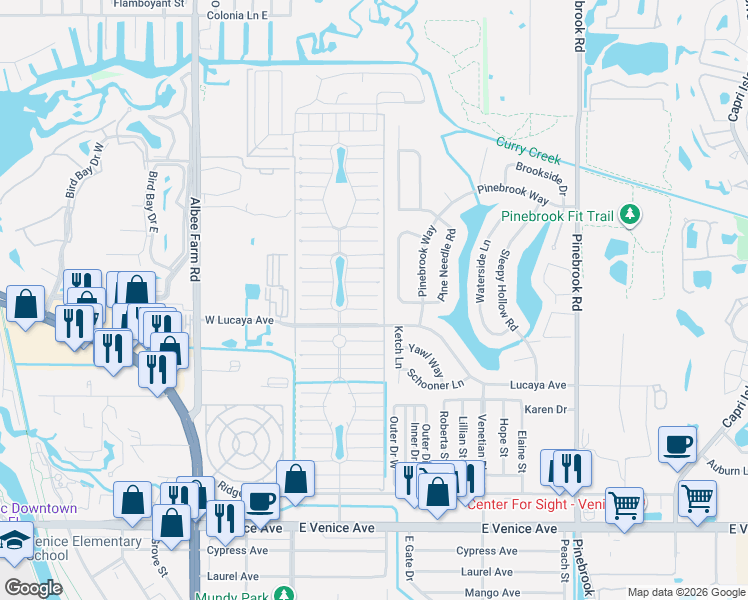 map of restaurants, bars, coffee shops, grocery stores, and more near 970 East Montego Avenue in Venice
