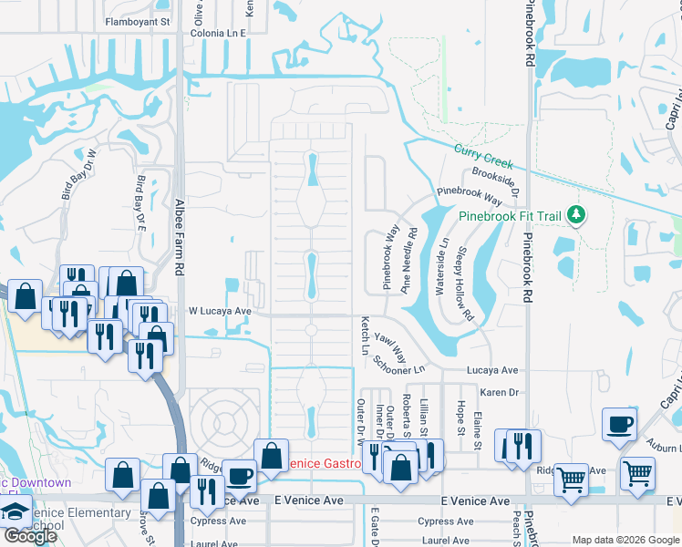 map of restaurants, bars, coffee shops, grocery stores, and more near 964 Posadas in Venice