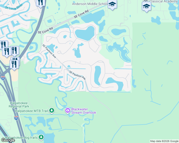 map of restaurants, bars, coffee shops, grocery stores, and more near 358 Southeast Ashley Oaks Way in Stuart
