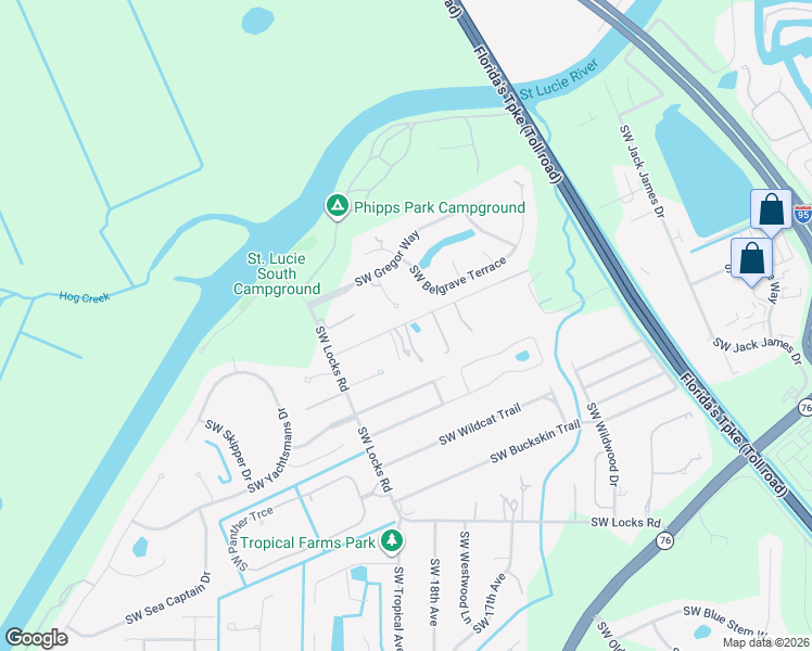 map of restaurants, bars, coffee shops, grocery stores, and more near 1860 Southwest Hackman Terrace in Stuart