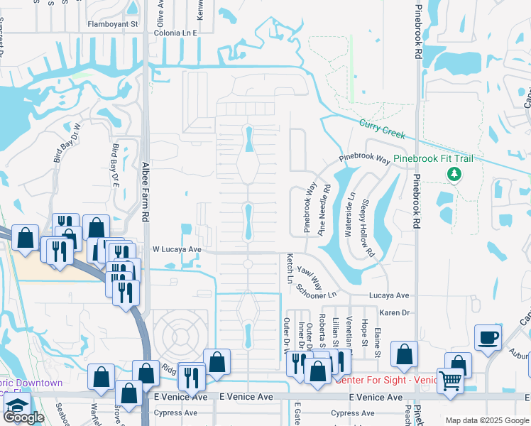 map of restaurants, bars, coffee shops, grocery stores, and more near East Posadas Avenue in Venice