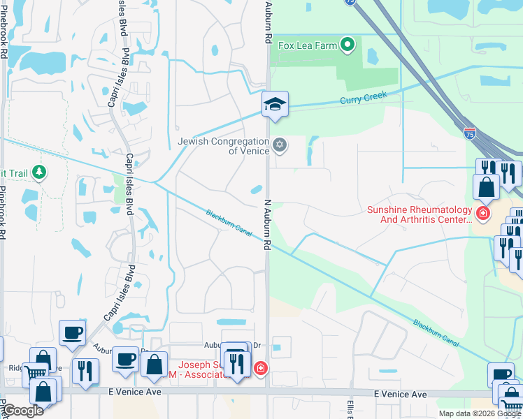 map of restaurants, bars, coffee shops, grocery stores, and more near 402 Arborview Lane in Venice