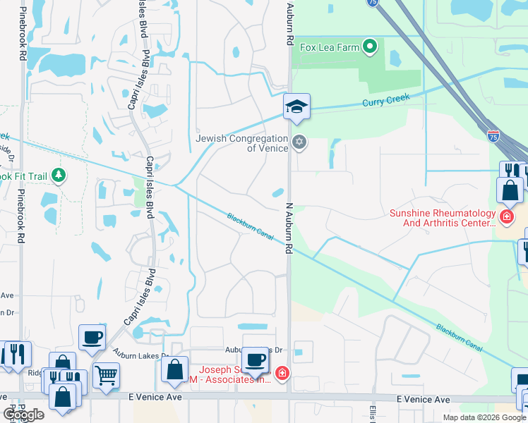 map of restaurants, bars, coffee shops, grocery stores, and more near 420 Arborview Lane in Venice
