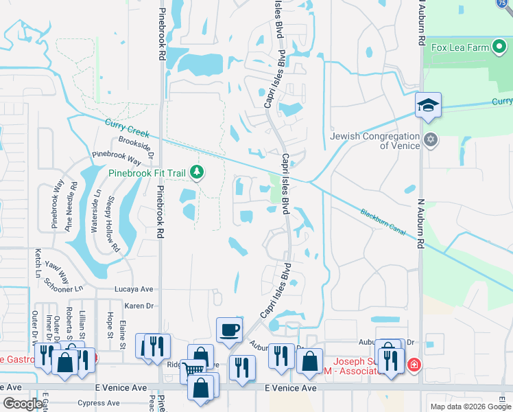 map of restaurants, bars, coffee shops, grocery stores, and more near 784 Bridle Oaks Drive in Venice