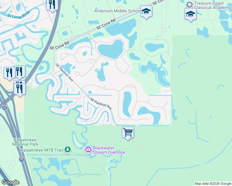 map of restaurants, bars, coffee shops, grocery stores, and more near 358 Southeast Ashley Oaks Way in Stuart
