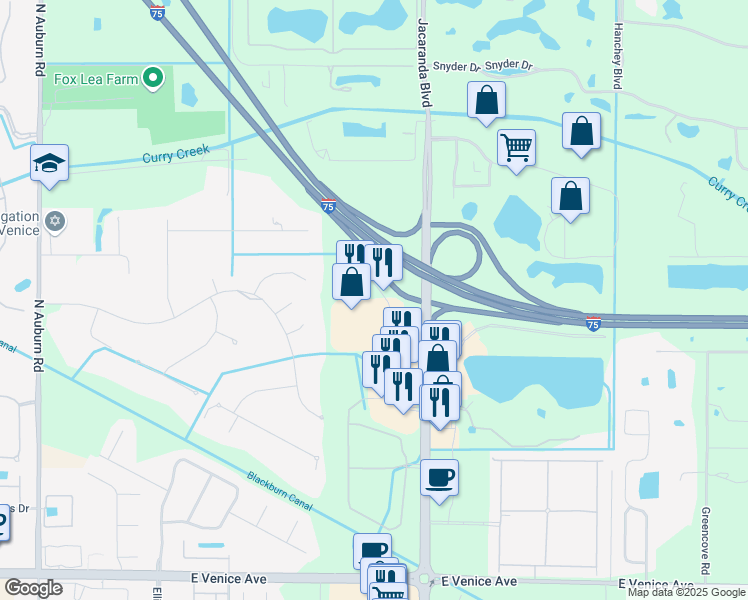 map of restaurants, bars, coffee shops, grocery stores, and more near 435 Commercial Court in Venice