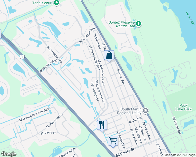 map of restaurants, bars, coffee shops, grocery stores, and more near 7761 Southeast Shenandoah Drive in Hobe Sound