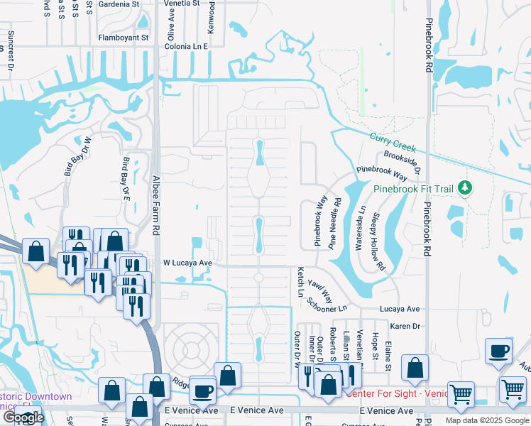 map of restaurants, bars, coffee shops, grocery stores, and more near 970 East Sand Cay Avenue in Venice