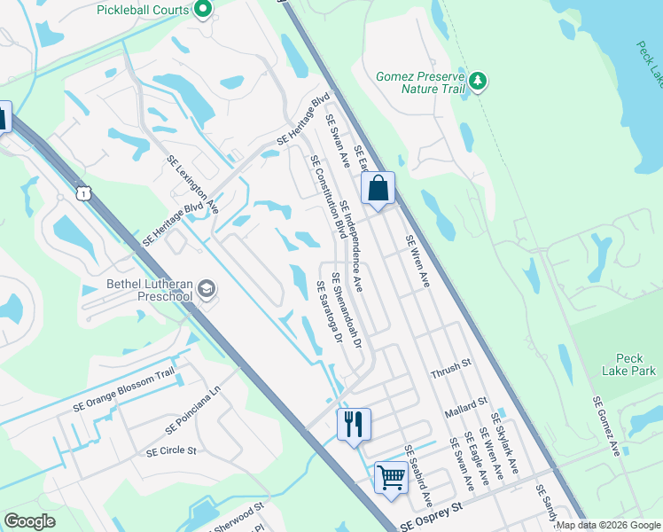 map of restaurants, bars, coffee shops, grocery stores, and more near 7734 Southeast Saratoga Drive in Hobe Sound