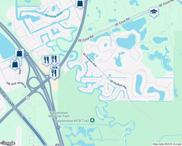 map of restaurants, bars, coffee shops, grocery stores, and more near 152 Southeast Riverbend Street in Stuart
