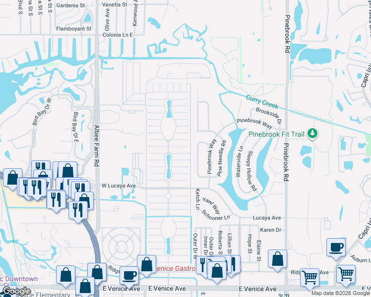 map of restaurants, bars, coffee shops, grocery stores, and more near 970 East Sand Cay Avenue in Venice