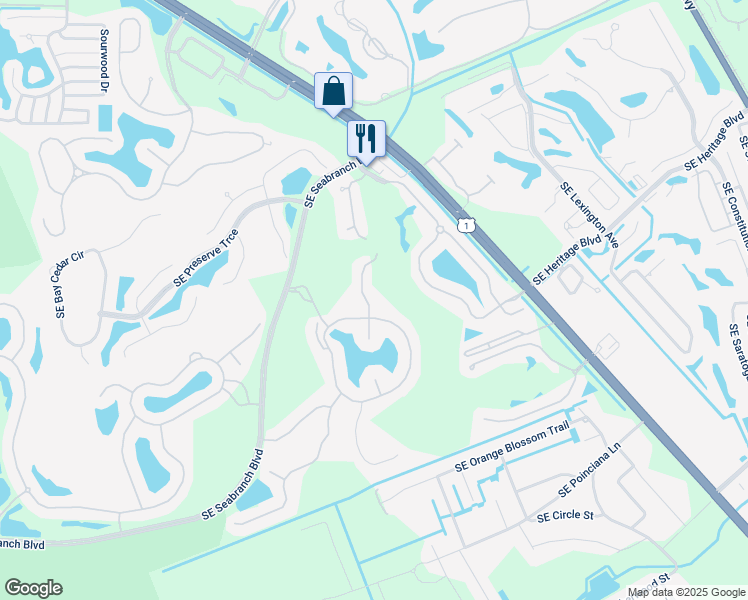 map of restaurants, bars, coffee shops, grocery stores, and more near 7577 Southeast Teton Drive in Hobe Sound