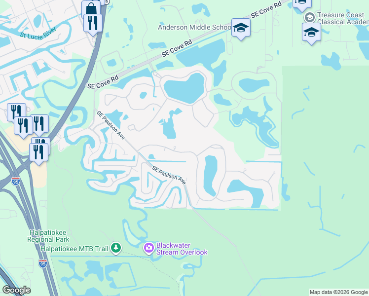 map of restaurants, bars, coffee shops, grocery stores, and more near 277 Southeast Ashley Oaks Way in Stuart