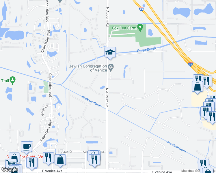map of restaurants, bars, coffee shops, grocery stores, and more near 512 North Auburn Road in Venice