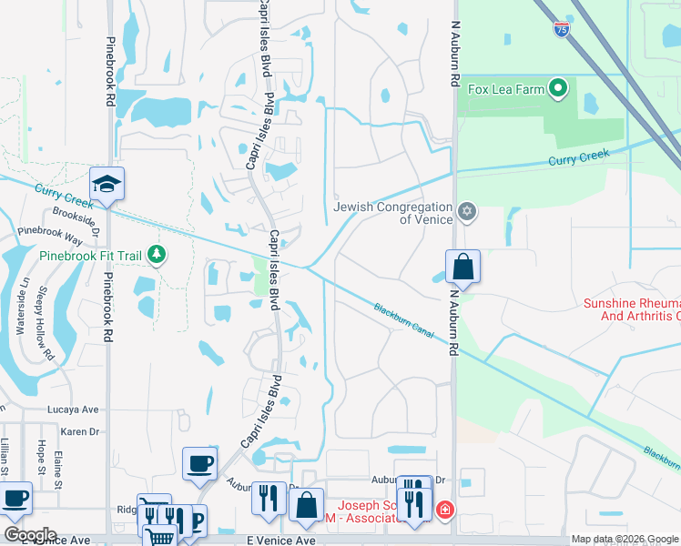 map of restaurants, bars, coffee shops, grocery stores, and more near 481 Marsh Creek Road in Venice