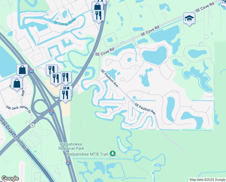 map of restaurants, bars, coffee shops, grocery stores, and more near 152 Southeast Riverbend Street in Stuart