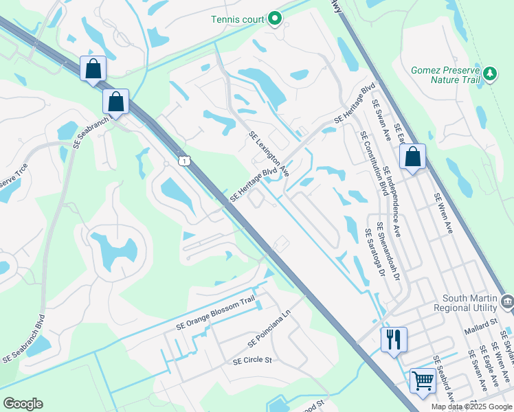 map of restaurants, bars, coffee shops, grocery stores, and more near 6128 Southeast Portifino Circle in Hobe Sound