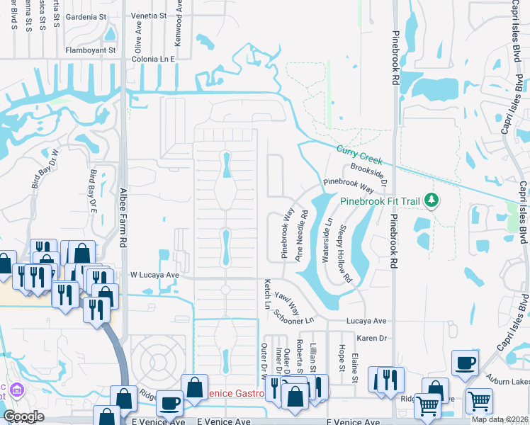 map of restaurants, bars, coffee shops, grocery stores, and more near 1247 Paradise Way in Venice