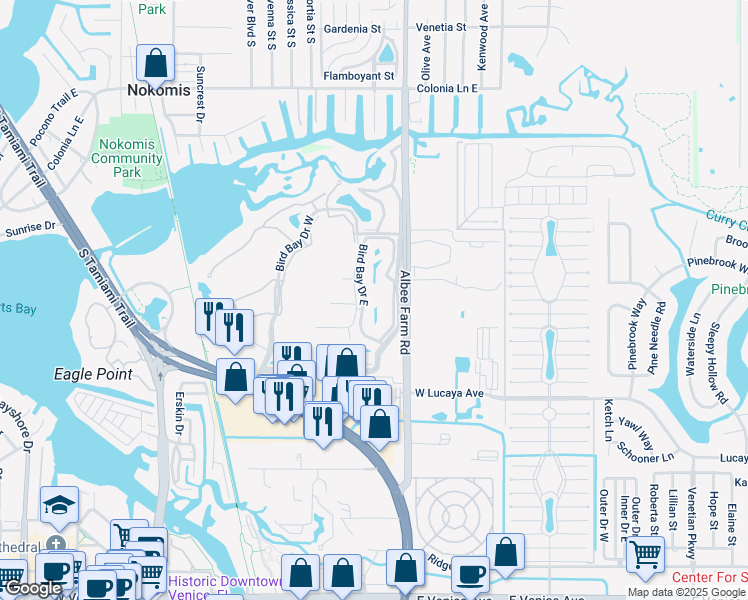 map of restaurants, bars, coffee shops, grocery stores, and more near 756 White Pine Tree Road in Venice
