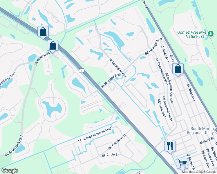 map of restaurants, bars, coffee shops, grocery stores, and more near 6223 SE Portofino Circle in Hobe Sound