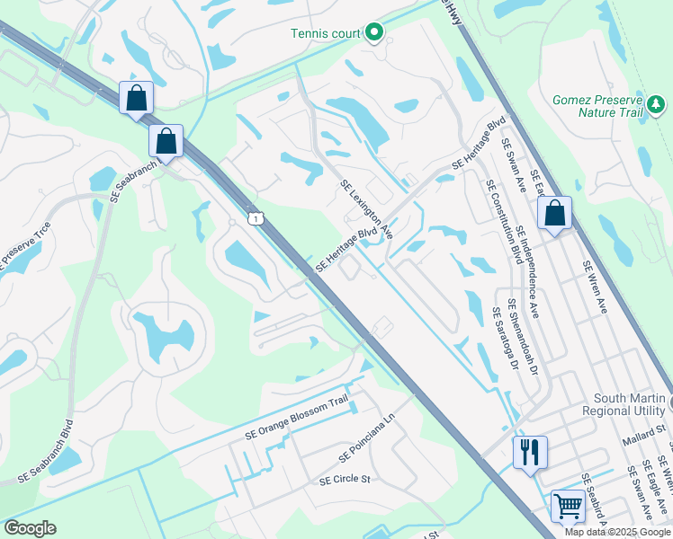 map of restaurants, bars, coffee shops, grocery stores, and more near 6128 Southeast Portifino Circle in Hobe Sound