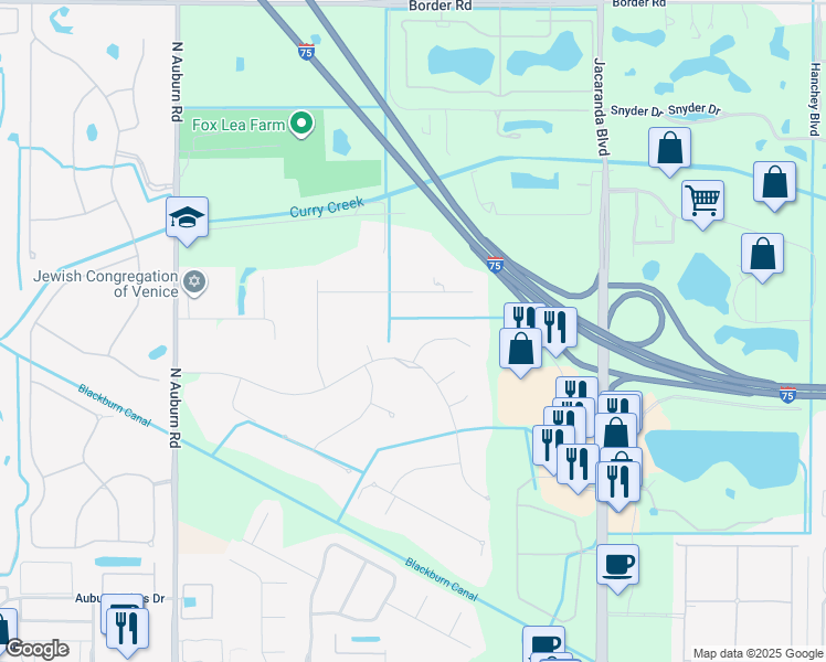 map of restaurants, bars, coffee shops, grocery stores, and more near 1305 Guilford Drive in Venice