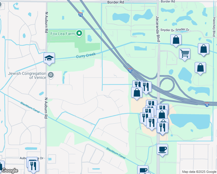map of restaurants, bars, coffee shops, grocery stores, and more near 1305 Guilford Drive in Venice