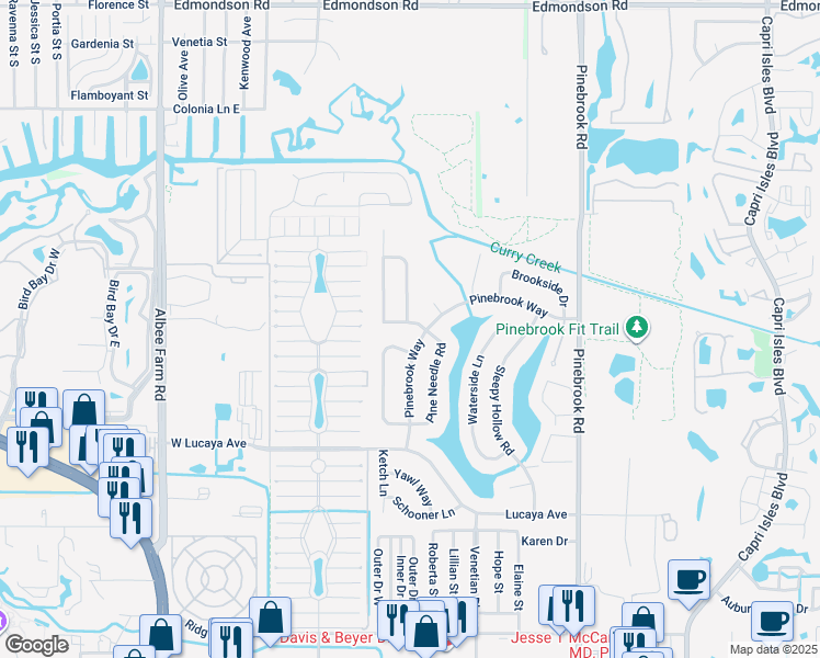 map of restaurants, bars, coffee shops, grocery stores, and more near 1240 Pinebrook Way in Venice