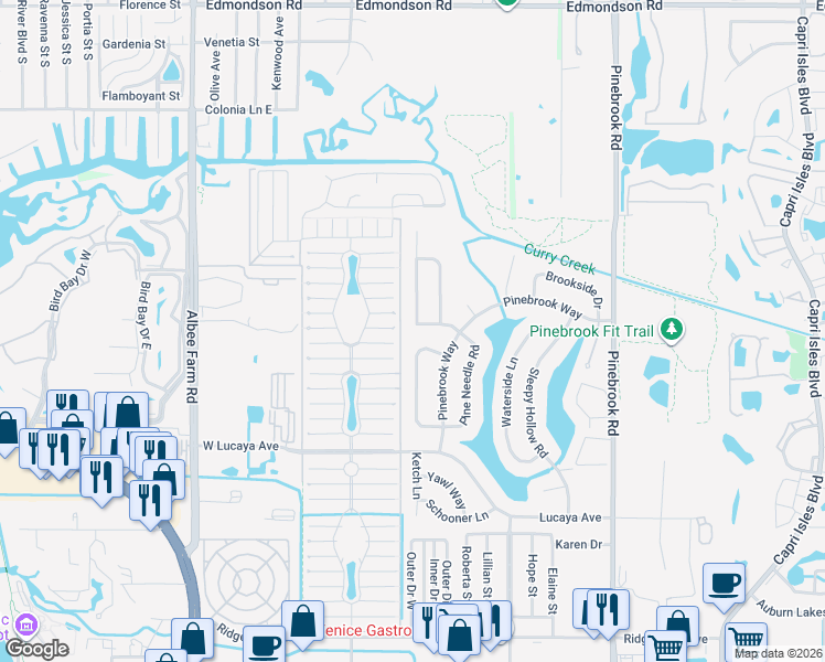 map of restaurants, bars, coffee shops, grocery stores, and more near 1247 Paradise Way in Venice