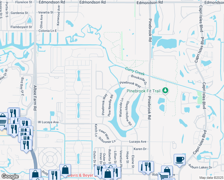 map of restaurants, bars, coffee shops, grocery stores, and more near 1327 Pinebrook Way in Venice