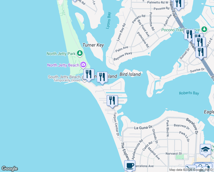 map of restaurants, bars, coffee shops, grocery stores, and more near 1968 Tarpon Center Dr in Venice