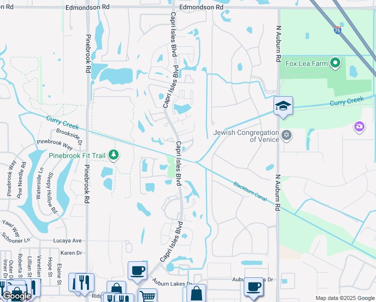 map of restaurants, bars, coffee shops, grocery stores, and more near 920 Capri Isles Boulevard in Venice