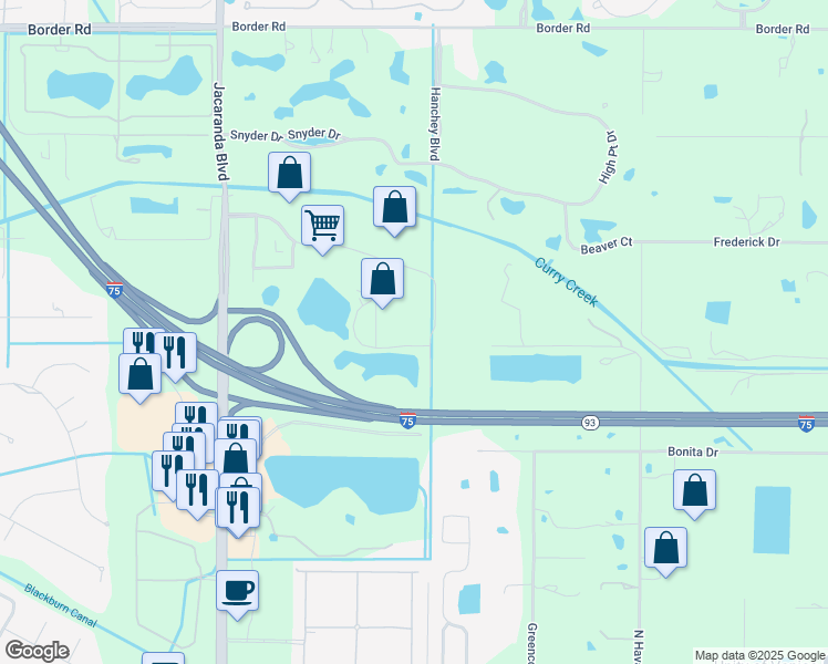 map of restaurants, bars, coffee shops, grocery stores, and more near 771 Commerce Drive in Venice